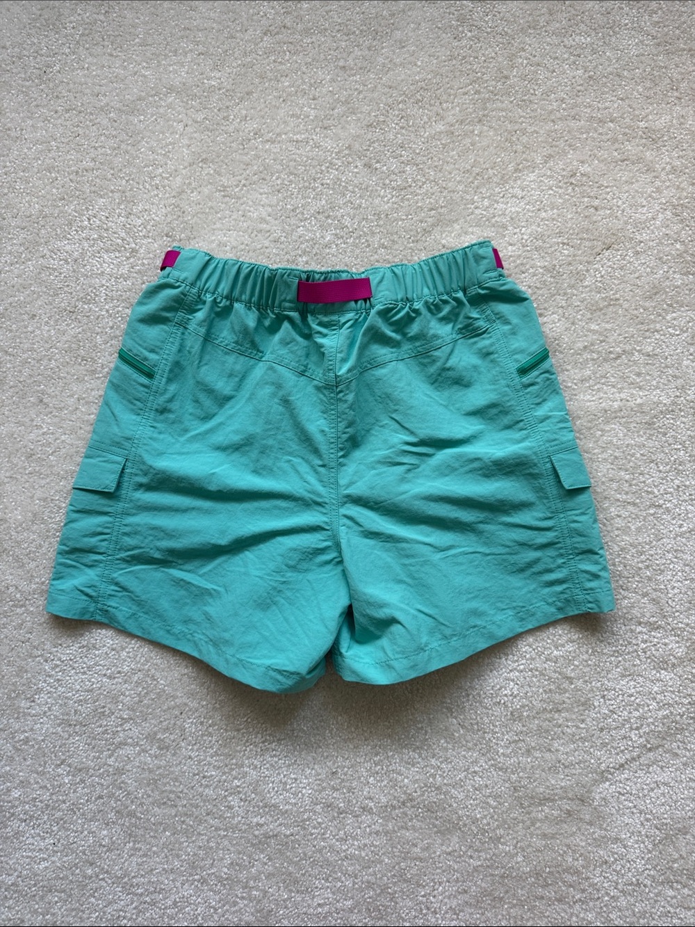 Patagonia Women’s Teal Outdoor Cargo Shorts with Pink Web Belt - Picture 3 of 8